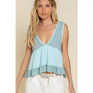 Sleeveless V-neck Mini Babydoll Tank Top