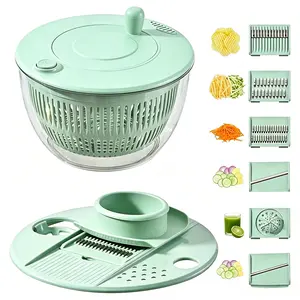 Salad Spinner Large, 3 IN 1 Vegetable and Fruit Washing Bowl with Strainer, Lettuce Spinner with 5 Blades Slicer, Egg Yolk Strainer, Salad Bowl for Efficient Salad Preparation, 5.3 Qt Kitchen Gadgets Set # SummerVibes