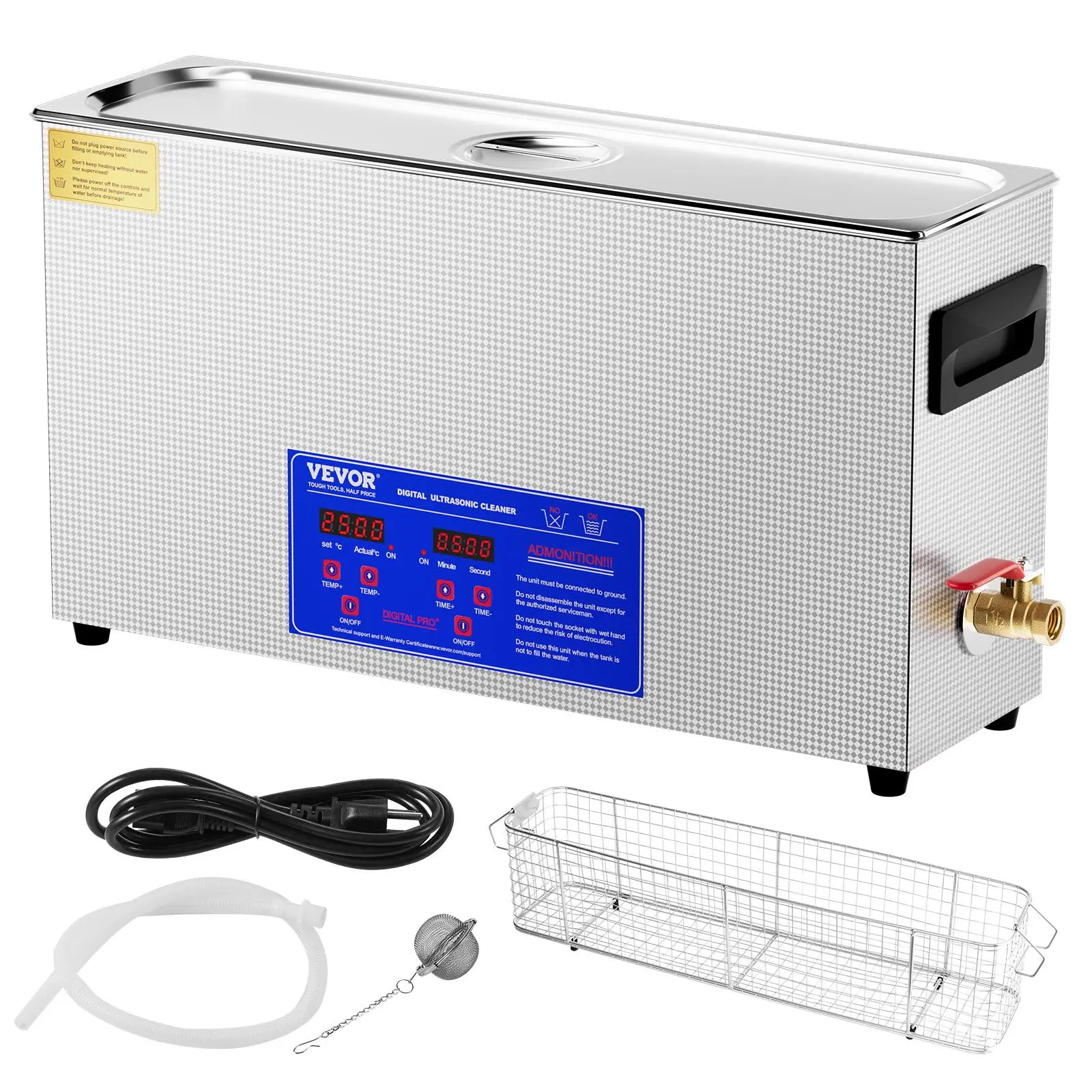 VEVOR 10L Ultrasonic Deep Cleaner Machine, 300W Powerful Cleaning Tool Appliance with Timer, Heater, 40kHz Digital Display & Metal Basket, Professional Household/Commercial Cleaning Equipment