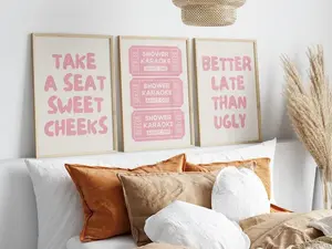 Pink Bathroom Decor Set of 3 Poster, Girly Wall Art, Trendy Bathroom Prints, Bathroom Signs, Bathroom Wall Art Poster