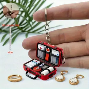 Compact Medical First Aid Keychain, Portable Emergency Care, Convenient Carrying, Cpr Guide Symbol, Self-Adhesive Backing, Red Cross Acrylic, Compatible with Bandages and Plasters