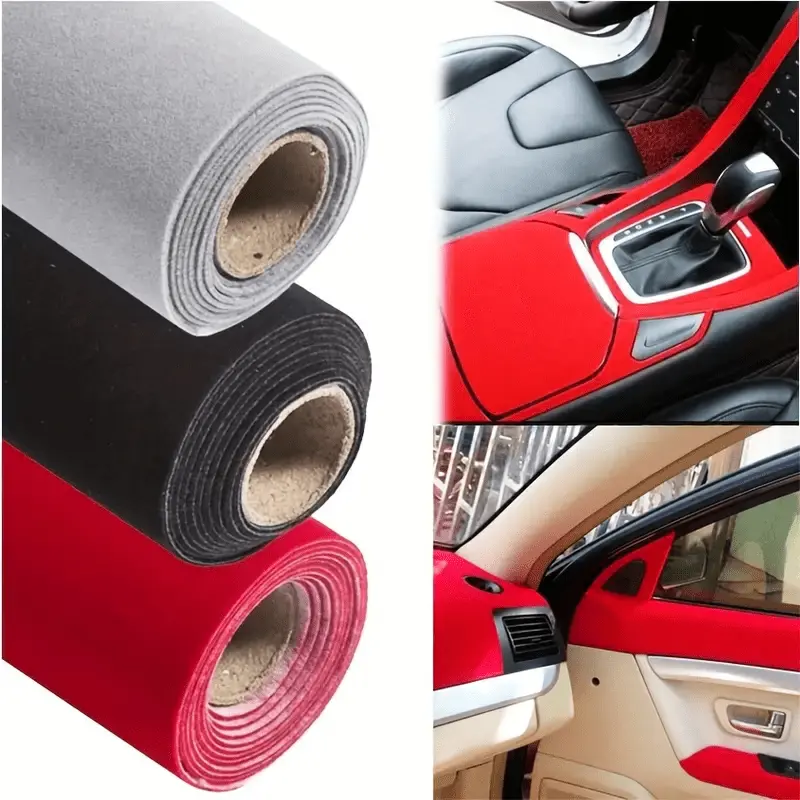 Self-Adhesive Velvet Felt Sticker Roll - 1. 2mm Thick Plush Finish, Black & Red/Gray Options for DIY Crafts, Jewelry Boxes, Car Interior Decoration, Paper Projects - Decorative Fabric Material, Stylish Car Accessory, Car Accessories Stickers, Vehicle Deco