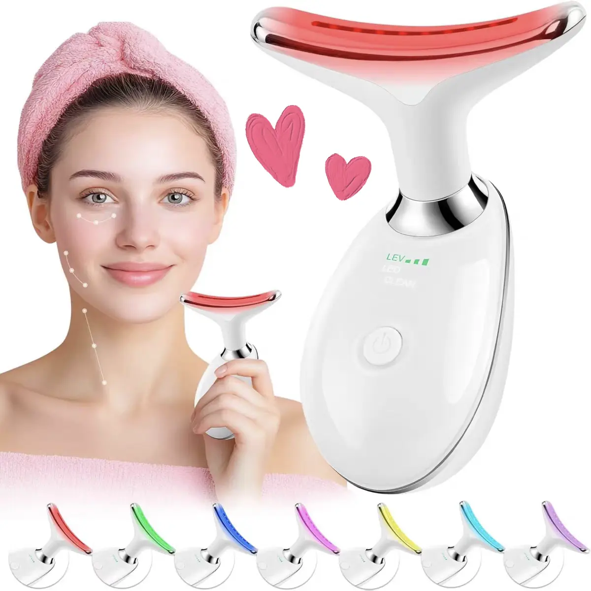 7-Color Compact Facial Beauty Instrument with 7 LED Lights, High-Frequency Vibration, Adjustable Power Levels for Neck & Facial Soothing, Blackhead Removal, Christmas Gift (Firms Skin)