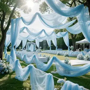 2-piece set, light blue wedding ceremony venue decoration mesh, Wedding arch backdrop, suitable for festive party atmosphere, party decorations, decorating stages/arches/chair back straps/ceilings, perfect for New Year/Easter