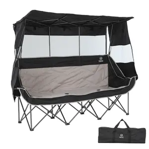 3-Person Camping Chair with Canopy – Padded Folding Outdoor Sofa Couch with Cup Holder & Carry Bag for Lawn, Beach & Camping