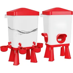 Automatic Chicken Feeder & Waterer Set – 17.64 lb Feeder + 1.85 Gal Waterer – Standing or Hanging Poultry Kit for Coop, Duck, Turkey – Red Dispenser Water