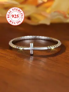 S925 Sterling Silver Cross Design Fashion Promise Ring, Fashion Accessories for Women & Men, Trendy All-match & Exquisite Jewelry for Birthday Gift