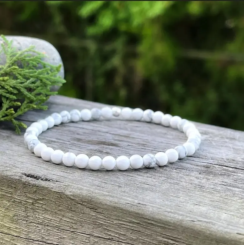 Natural Howlite 4mm Round Beaded Handmade Healing Crystal Bracelet, Stretch Protection Gemstone Bracelet for Men & Women, Stability Gift Jewelry