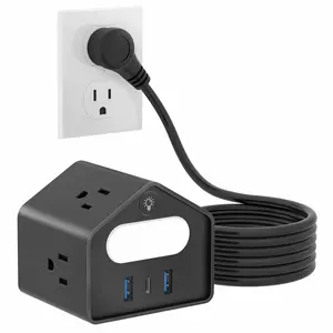 Us Plug Mini Socket with Pd18w Fast Charging, Creative Design Power Strip, USB Power Outlet, 2 Meter Extension Cord, Wall Outlet Extender for Office & Home Use