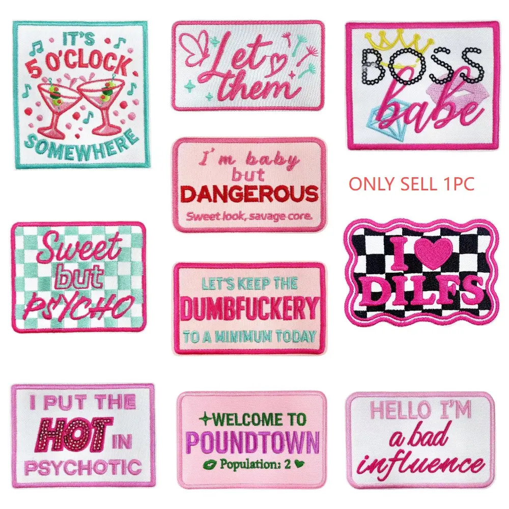 Trendy Fabric Patches, Patch Embroidered, Embroidery Design, 10 Designs Available, Fun English Sentences, Perfect for Clothes & Bags, DIY Essential, Super Cool!