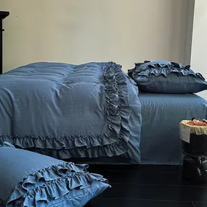 3pcs Korean Style Solid Color Ruffled Bedding Set, Ultra Soft Fabric, Perfect for Girls' Room, Includes 1 Duvet cover and 2 Pillowcases