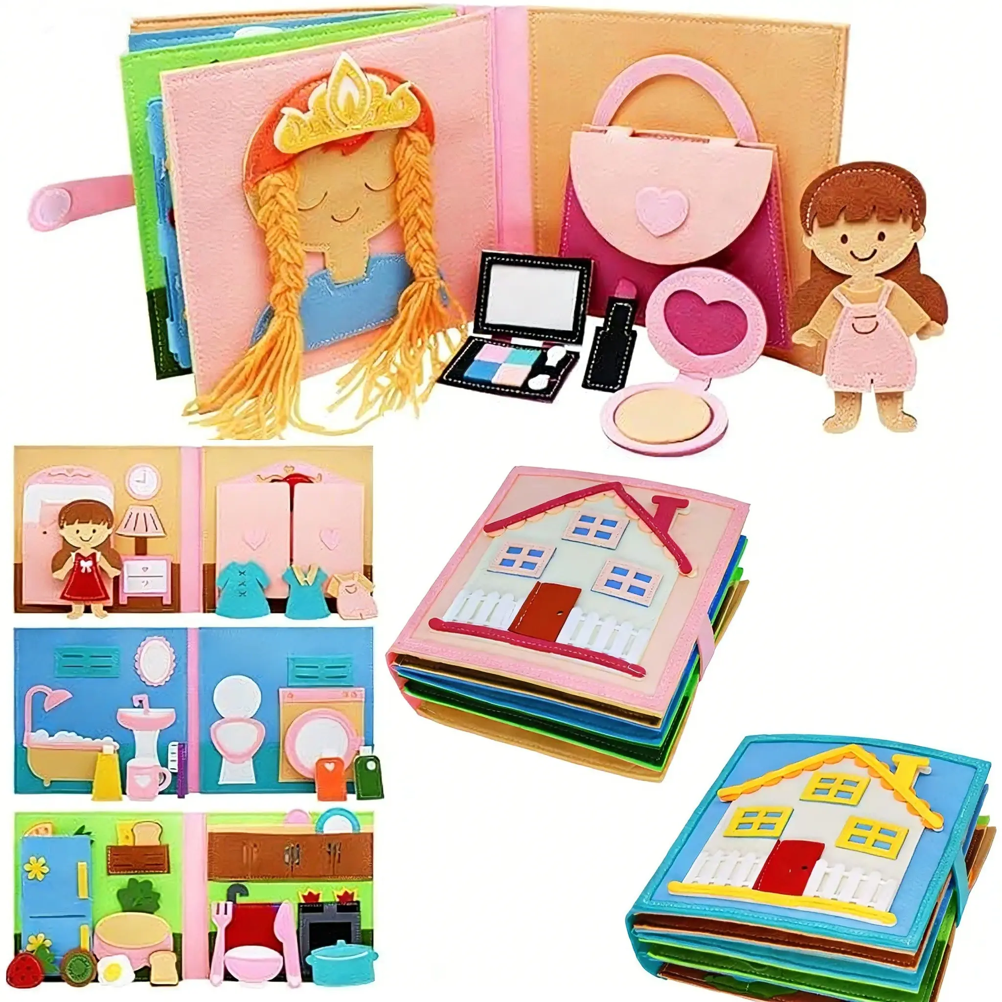 Montessori Busy Book Princess Makeup Toy for Toddler,Eary Education Felt Book,Interactive Quiet Book Pretend-Play Toys, Multi Activity Playset, Preschool Learning Tool, Preschool Felt Story Book for Boys Girls 1-3 Years Old