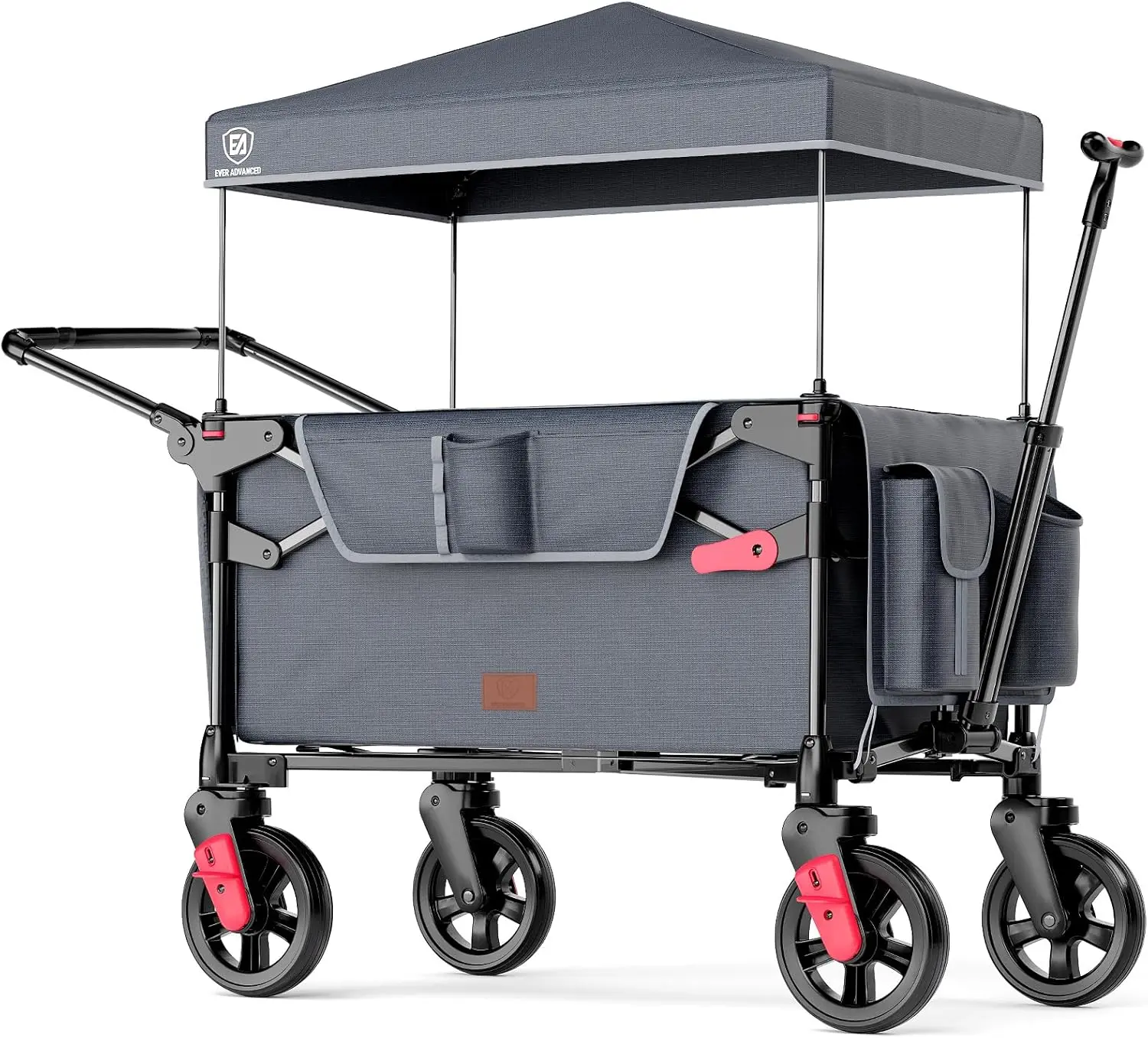 Ever Advanced 2-Kid Compact Foldable Wagon Stroller with 1-Step Fold, Adjustable Height Handles, and UV Canopy for Travel & Play, One-Step Fold