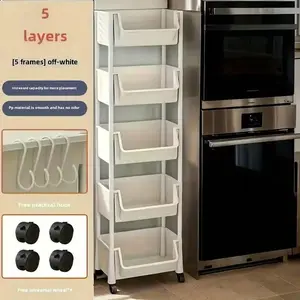 One 3/5-Tier Plastic Storage Rack, Heavy-Duty Multi-Functional Organizer Rack With 5 Tiers And Hooks, Space-Saving Floor-Standing Shelf Suitable For Kitchens, Entryways, And Homes - Can Hold Books, Shoes, Tableware, Cookware, Entryway Shelf