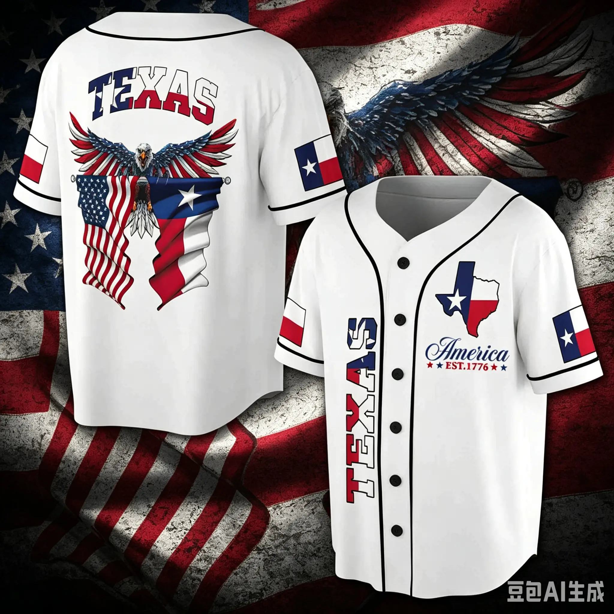 American Flag Texas Flag Eagle 3D All Over Print Baseball Jersey S-5XL ,Patriotic-themed 2026 U.S. anniversary T-shirt, 250th founding anniversary baseball jersey, Casual Sporty Top, Fashion Jerseys