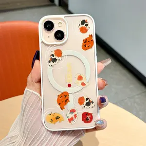 Cartoon Ink Style Koi Fish Swimming Image Magnetic Bare-Hand Feel drop-proof and scratch-resistant protective case suitable for iPhone 17 E Air Pro ProMax iPhone16 15 14 Plus 13 12 11 X XS XR An excellent gift choice
