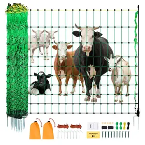 VEVOR Electric Fence Netting, 35 Hx 164' L, PE Net Fencing with Posts Double-Spiked Stakes, Utility Portable Mesh for Goats, Sheep, Lambs, Deer, Hogs, Dogs, Used in Backyards, Farms, and Ranches