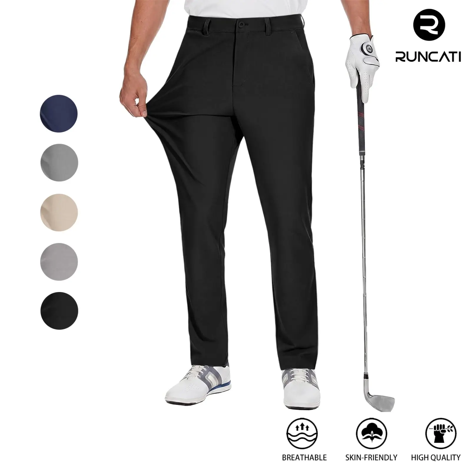 Runcati Mens Golf Pants Stretch Work Dress Pants 30"/32" Lightweight Quick Dry Casual Slacks Trousers with Pockets