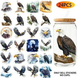 UV DTF Transfer Stickers - 24 Pieces/Set Watercolor Eagle Theme UV DTF 16OZ DIY Transfer Stickers Suitable For 16 Oz Water Bottle Glass Jar Laptop Computer Home Decor DIY High Viscosity Transfer Paper