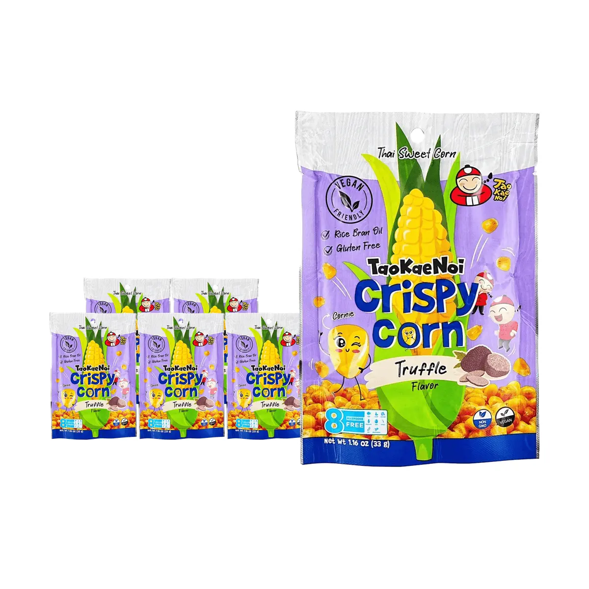 Tao Kae Noi Crispy Corn Snack, Black Truffle Flavor, 33g Bags (6 Pack) - Gluten-Free, Vegan, Non-GMO