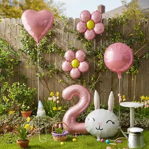 6pcs/set 32 Inch Pearl Number Balloons Set, Easter Birthday Party Decorations, Giant Rabbit Foil Balloon, Heart/round Flower Balloons