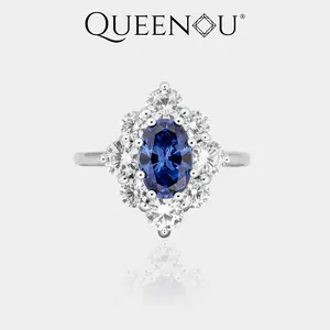 【1017】Oval Royal Blue Cubic Zirconia Set | Rhombus Halo Micropavé | Earrings + Ring | Sold as Set or Separately