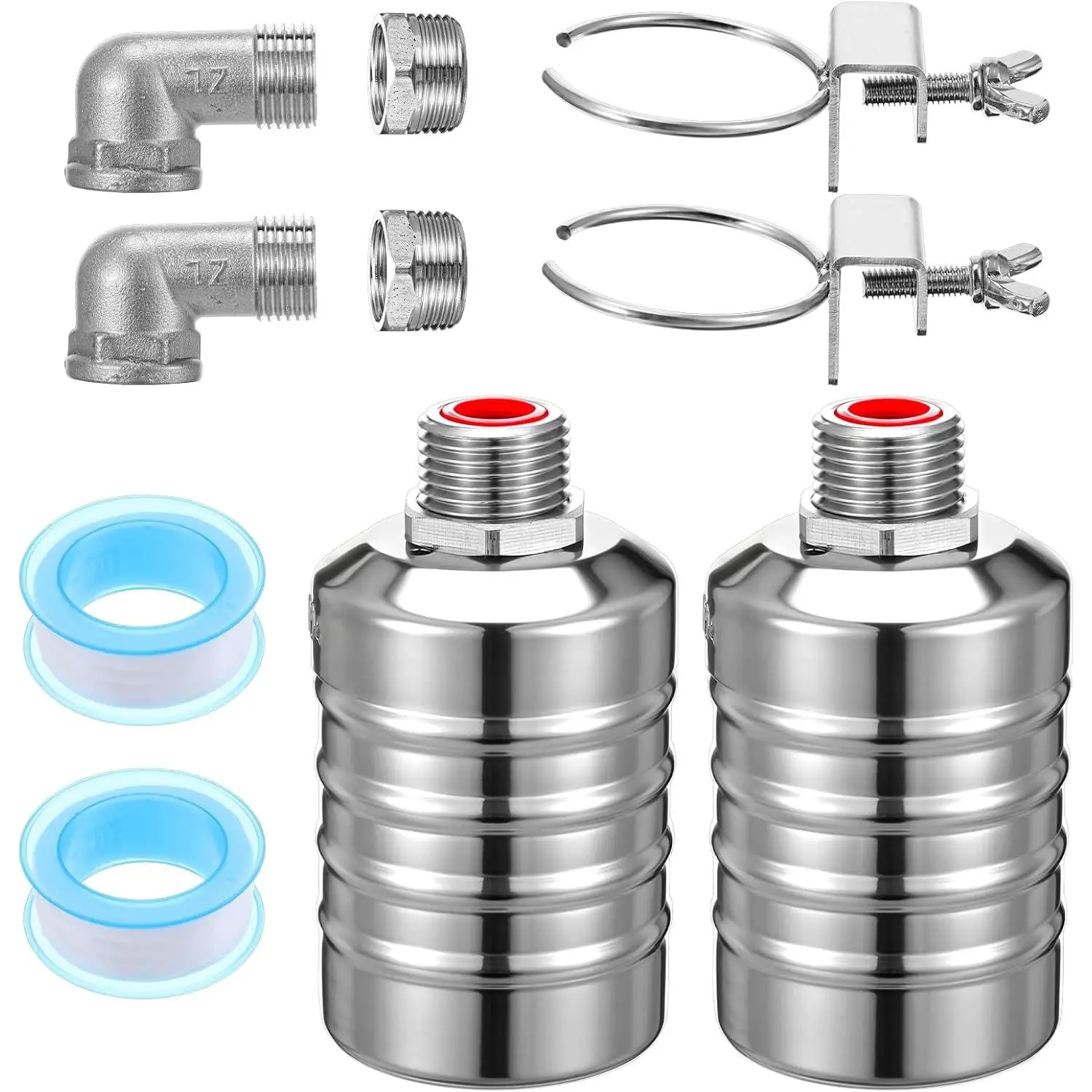 2 Pack Float Valve 1/2" to 3/4'' Auto Shut off Tank Float Valve 304 Stainless Fully for Pool, Livestock Troughs