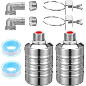 2 Pack Float Valve 1/2" to 3/4'' Auto Shut off Tank Float Valve 304 Stainless Fully for Pool, Livestock Troughs