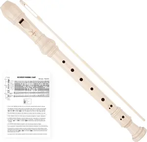 Soprano Recorder 8-Hole Instrument for  Beginners, Baroque Style C Key  Flute with Cleaning Rod & Case Bag for School Education  Entertainment - Beige