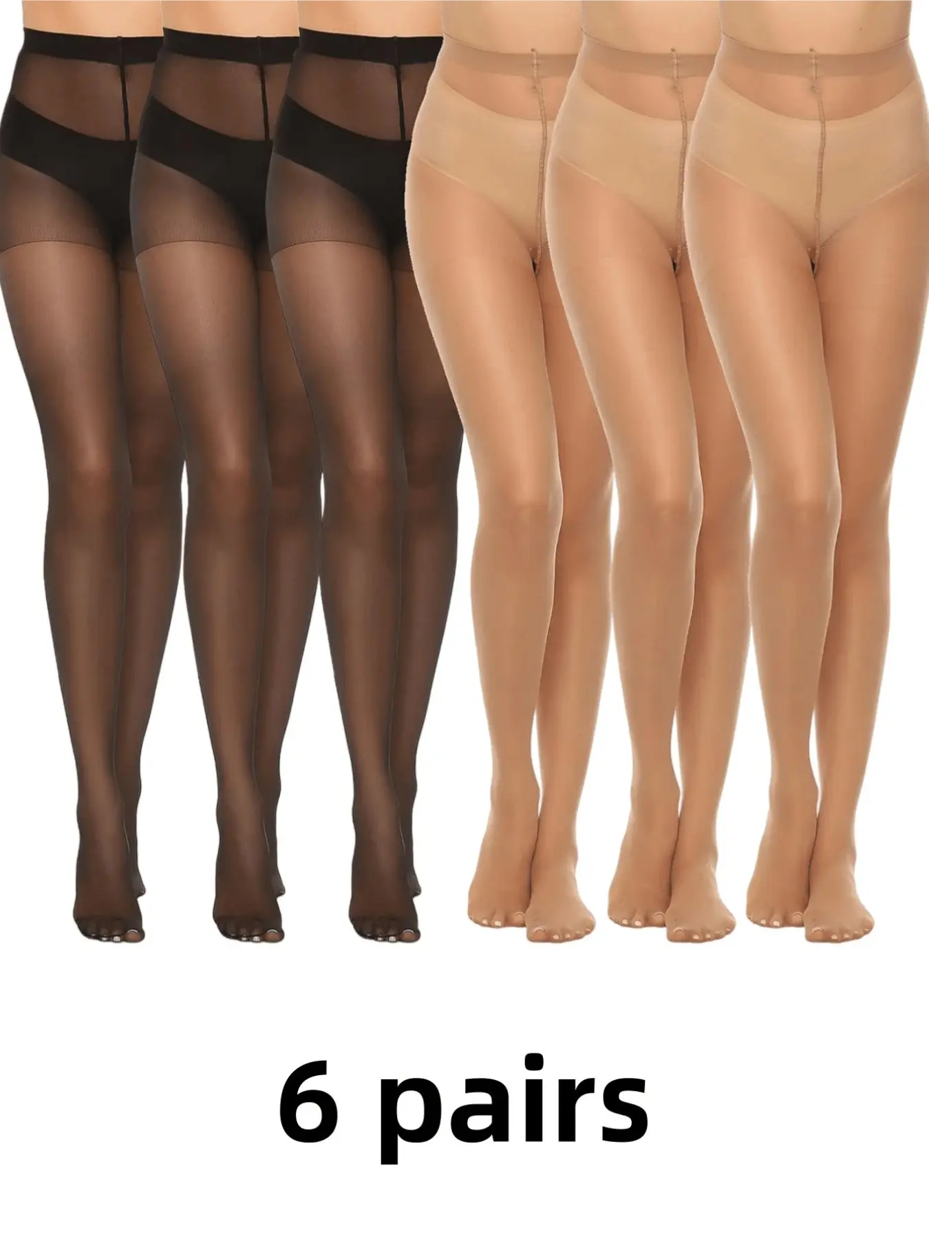 Women Plus Size Curvy Anti-Snag Ultra-Thin Breathable Tights, Women Pantyhose, Slim-Fitting Skinny Pants, All-Season Casual Basic Wear, Pack of 6