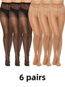 Women Plus Size Curvy Anti-Snag Ultra-Thin Breathable Tights, Women Pantyhose, Slim-Fitting Skinny Pants, All-Season Casual Basic Wear, Pack of 6