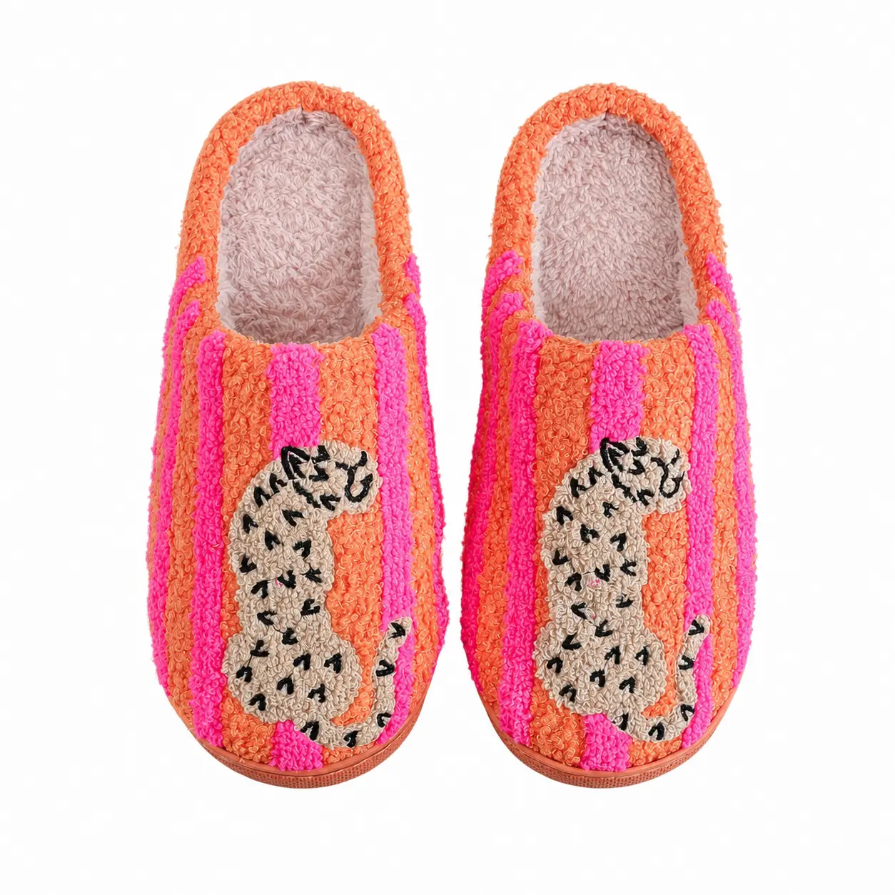 Women’s Retro Striped & Leopard Fuzzy Slippers, Super Soft Fluffy Lined Closed Toe House Shoes, Warm Cozy Anti Slip Indoor Bedroom Slippers, Winter Holiday Gift for Women