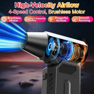 130,000 RPM Powerful Hair Dryer with LED Light, Portable 4-Speed ​​Adjustable Car Dust Remover, Wireless Type-C Charging, Violent Fan