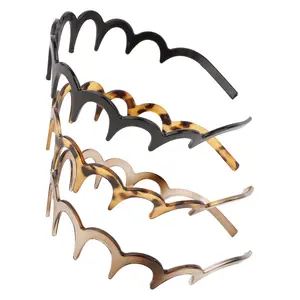 Zig Zag Headbands 3PCS Plastic Zigzag Headbands with Teeth Fashion 90s Hair Accessories for Women Girls Men (Black, Amber, Tea Coffee)