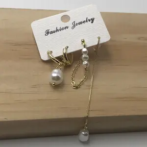 Elegant Pearl Dangle Hoop Earrings for Women Dainty Hypoallergenic 14K Gold Plated Small Drop Chain Hoops Trendy Earring Sets for Multiple Piercing Earrings