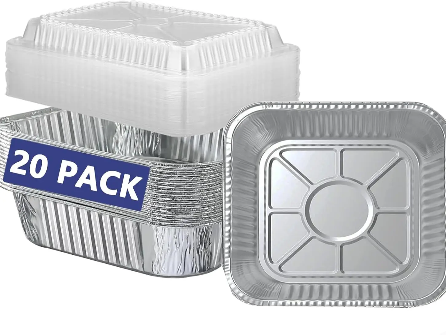 (20 Pack) 8x8 in Square Aluminum Foil Baking Cake Pans with Transparent Plastic Lids, Disposable Kitchenware for Cooking, Storing