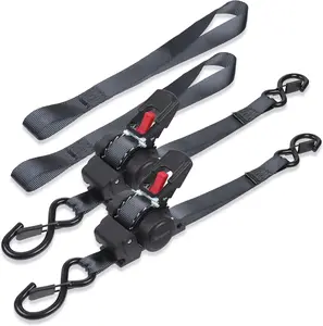 Retractable Ratchet Straps 1in X 12ft(2PK)-1500lb Break Strength, Heavy Duty Ratchet Straps Self Retractable Tie Downs With Soft Loops For Motorcycle, Dirt Bike, Cargo, Truck Accessories