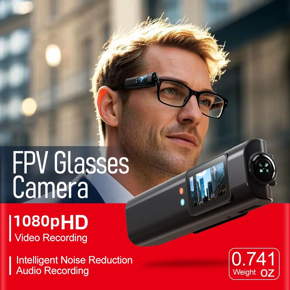 1080P HD Glasses Camera, Wearable Recording Camera, Digital Cam, Outdoor Sports Video Recording, Video Recorder, Video Recording Equipment, Built-In Storage Card, USB Rechargeable Battery, Long-Lasting, Ideal for Cycling & Meetings