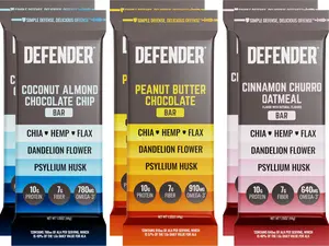 Defender 6-Bar Sampler Bundle - Coconut Almond Chocolate Chip, Peanut Butter Chocolate, Cinnamon Churro Oatmeal - Plant-Based Wellness Bars with Omega-3 & Fiber - US Made
