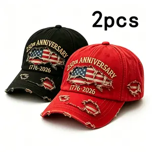 2-piece 250th Anniversary Baseball Cap Set, USA 1776-2026, patriotic fashion casual style, perfectly paired with ripped jeans and an embroidered map of the United States.