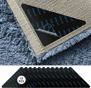 Rug Tape 12PCS Reusable Washable Rug Stoppers to Prevent Sliding, Triangle Carpet Stickers for Area Rugs on Hardwood Floors, Double Sid Adhesive Non-Slip Carpet Tapes