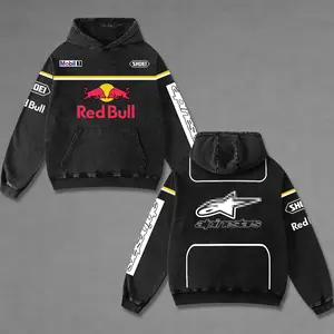 Retro Red Redbull x Mobil1 Astars Racing Washed Hoodie Vintage Motorcycle, GP of The Americas Sportbike Graphic Merch, Acid Washed Streetwear Clothing, Unisex Dirt Bike Racing Hoodie, Vintage Motorsport Hoodie, Speed Culture Men's Wear, Designed for Biker