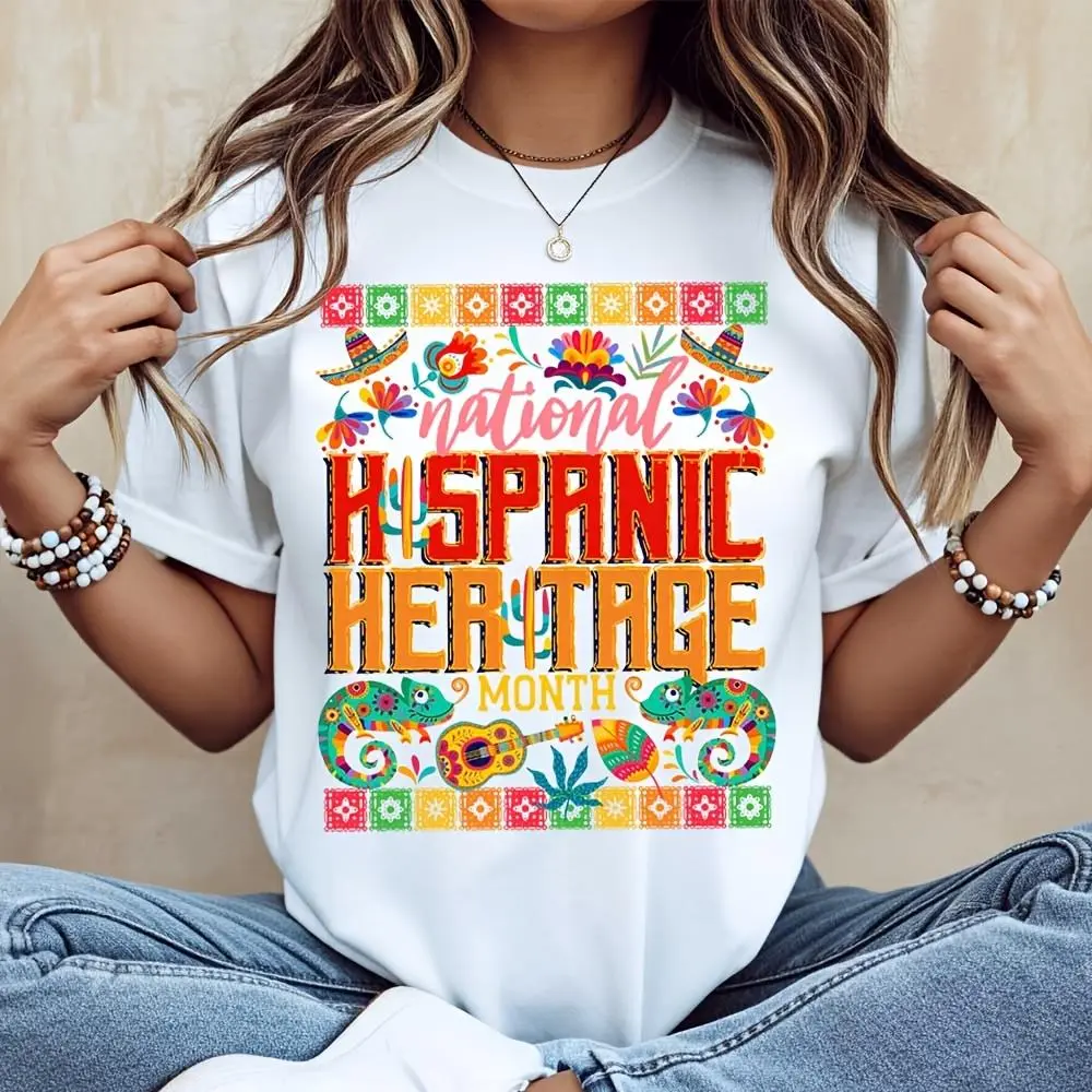 National Hispanic Heritage Month Print, T-Shirt, Cultural Celebration And Fiesta Party Top, Casual Summer Wear