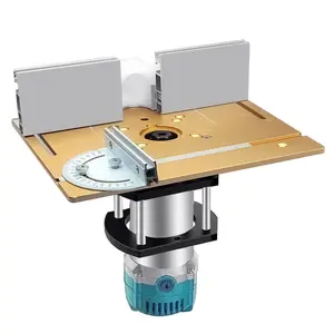 Router Lift & Aluminum Router Table Insert Plate with Sliding Fence & Miter Gauge, Wood Router Trimming Machine Workbenches, Power Tool Accessories