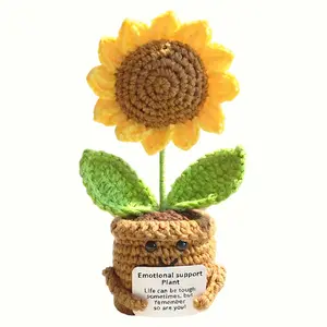 Positive Crochet Handmade Sunflower Emotional Support Plant Cute Floral Decoration with Inspirational Notes, Perfect Gift for Her, for Love, for Girls, Moms, Daughters and Teachers – Ideal Mother's Day Present, Graduation Gift & Desktop Ornament