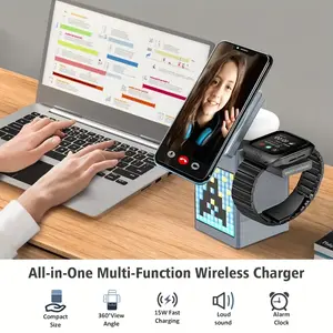 6-in-1 Wireless Charger with 15W Fast Charging Wireless Speaker Atmosphere Lamp for Home Bedroom Compact Size 360° View Angle All-in-One Multi-Function Wireless Charger
