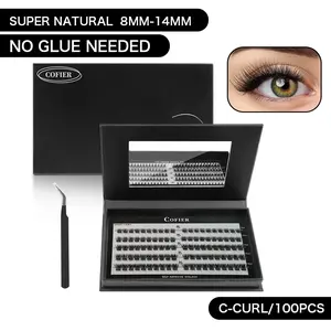 [SHORT FAIRY] Cofier Self-Adhesive lashes Glue - Free DIY Lash Kit (8 - 14 mm)  Comes with Tweezers! (80/100 Pcs) for a Quick and Natural Lash Makeover Individual Eyelashes Makeup Eyelashes