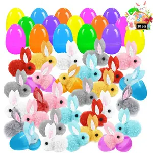 30 Pack Prefilled Easter Eggs with Plush Bunny Toys – Mini Stuffed Animal Egg Fillers, Easter Basket Stuffers, Egg Hunt Party Favors, Perfect for Easter Gifts for Kids
