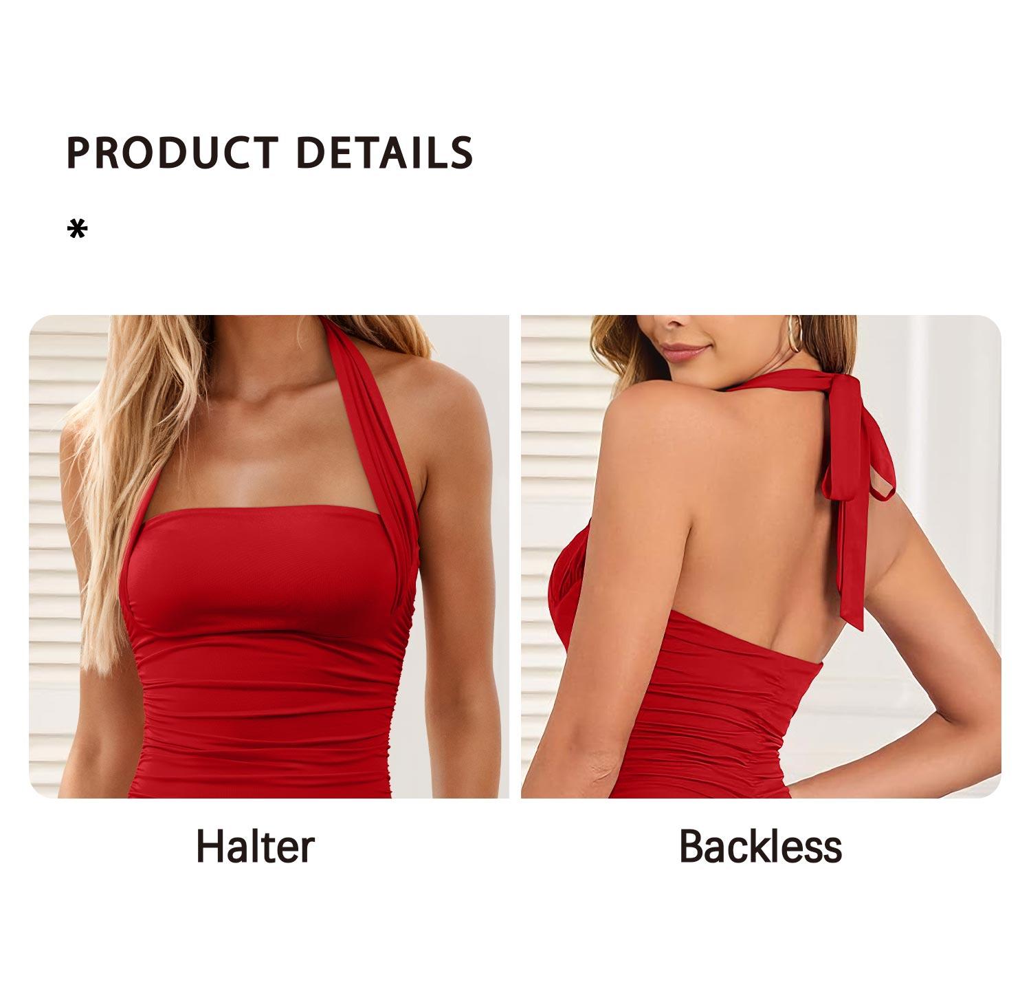 OYV Women's Sexy Halter Backless Ruched Bodycon Mini Dress Short Homecoming Club Party Night Out Dresses OYV Women's Sexy Halter Backless Ruched Bodycon Mini Dress Short Homecoming Club Party Night Out Dresses