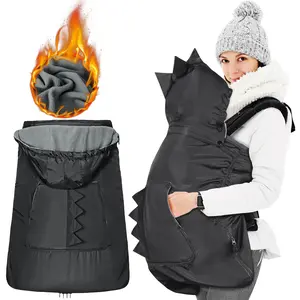 Orzbow Baby Winter Carrier Cover with Detachable Hood, Waterproof & Windproof, with Big Pockets, Universal Fit for Baby Carriers and Baby Waist Stool|with Storage Bag, Black Dinosaur Infant Travel Postpartum